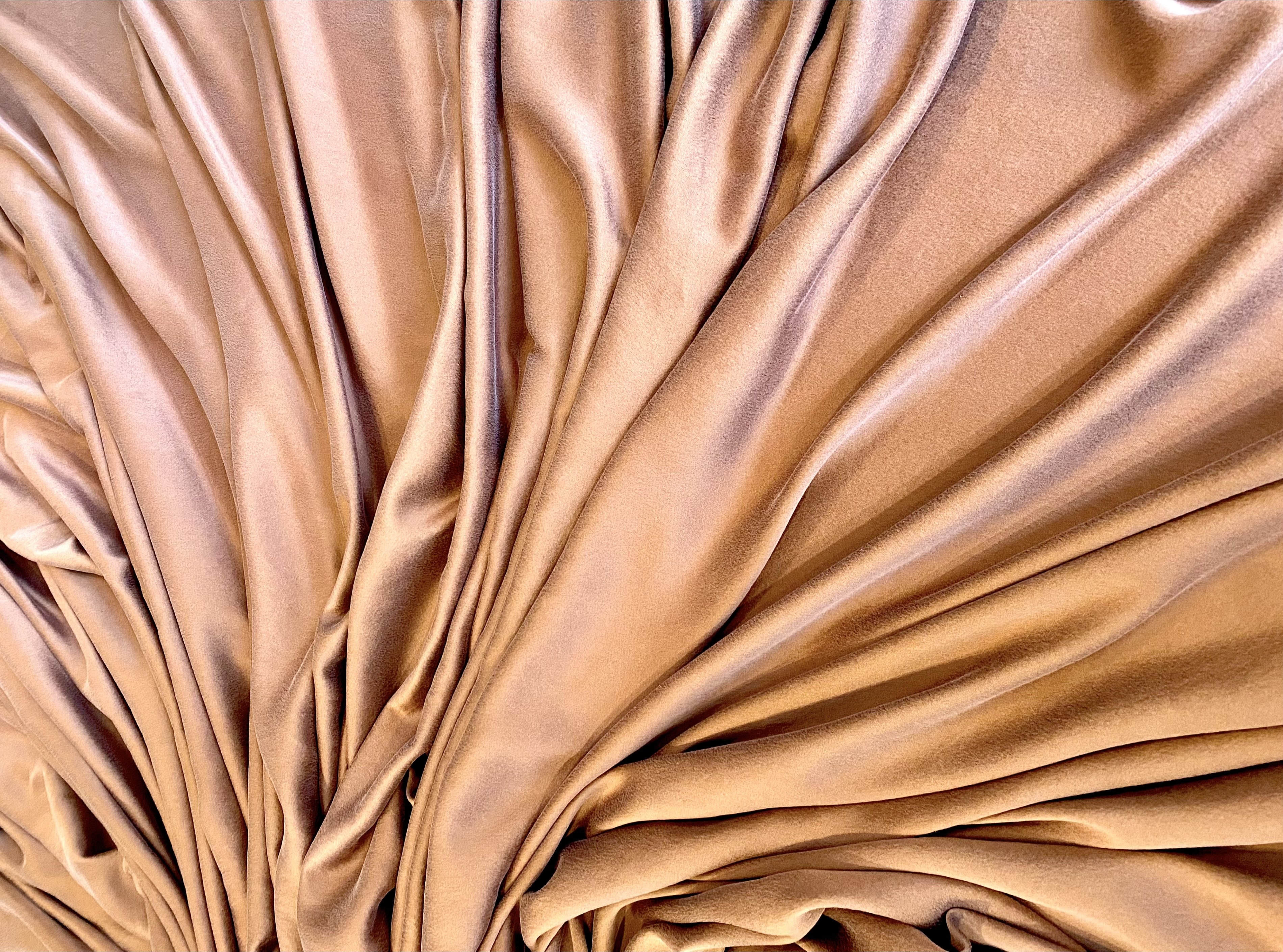 Custom dyed bronze satin fabric detail