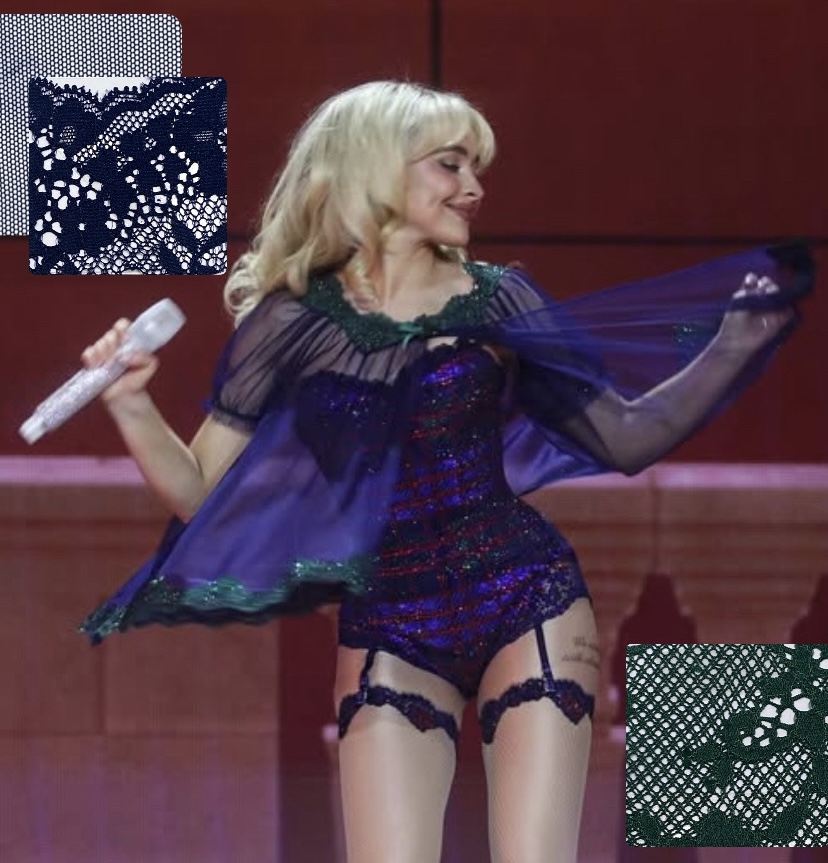 Sabrina Carpenter purple corset with dyed lace swatches