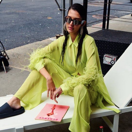 LaPointe yellow-green feather runway look